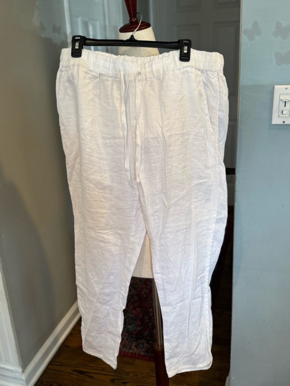 Caslon White Drawstring Linen women’s ankle pants